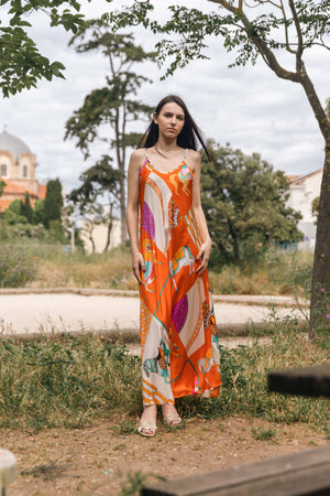 Equestrian Slip Dress - Orange, Black & Navy