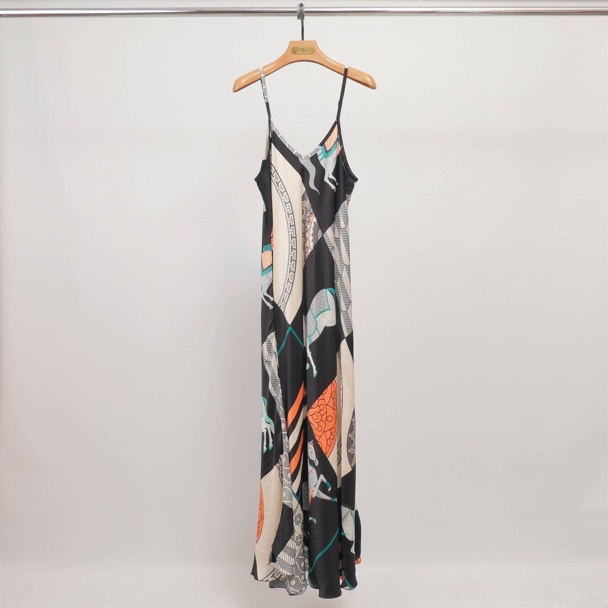 Equestrian Slip Dress - Orange, Black & Navy