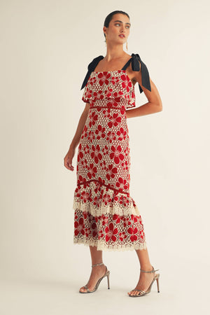 Flower Embo Lace Midi Dress