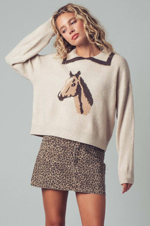 Horse Motif Knit Sweater