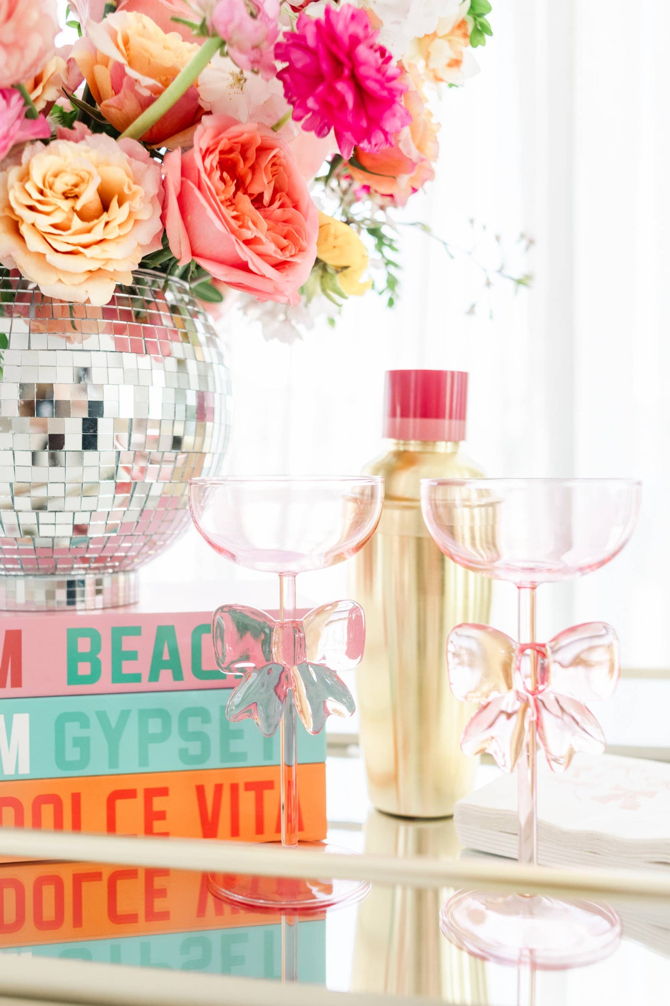 Bow & Bubbly - Pink Coupe Wine Glass 