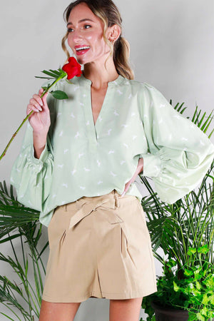 Horse Print Balloon Sleeve Blouse