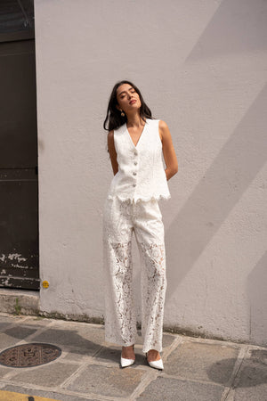 Elodie Lace Top - white & Black