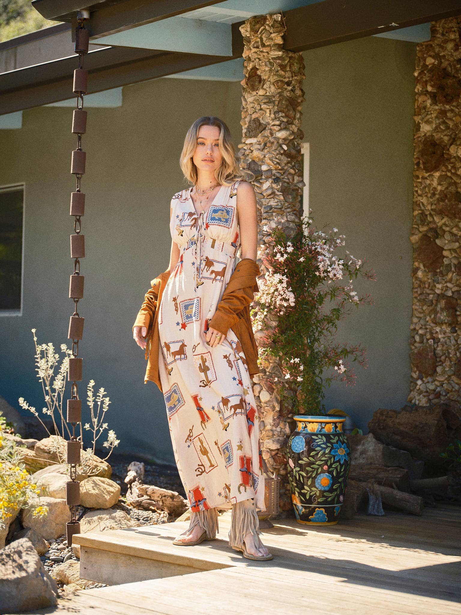 Western Motif Maxi Dress