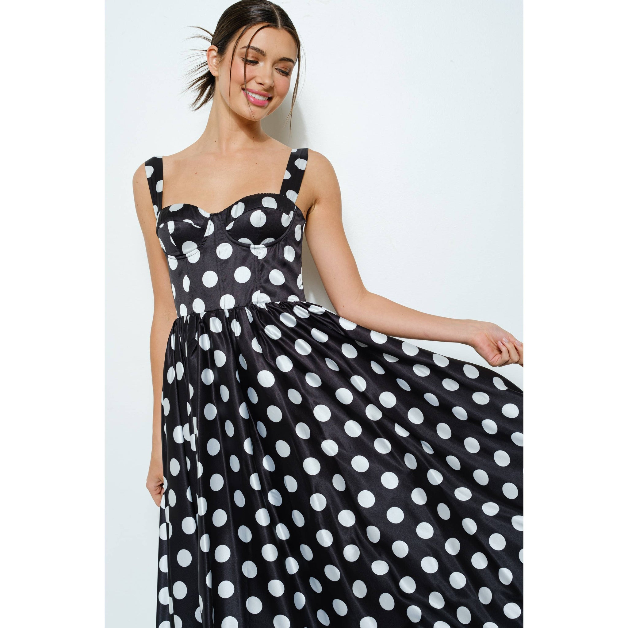 Polka Dot Bustier Midi Dress