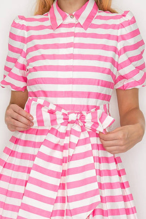 Pretty in Pink Stripe Shirt Midi Dress