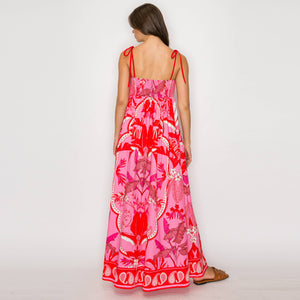 Red & Pink Wild Jungle Print Maxi Dress