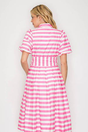 Pretty in Pink Stripe Shirt Midi Dress