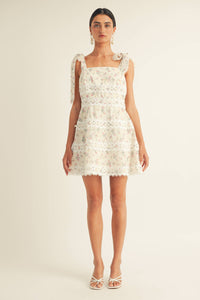 Giada Square Neck Tie Strap Floral Eyelet Mini Dress