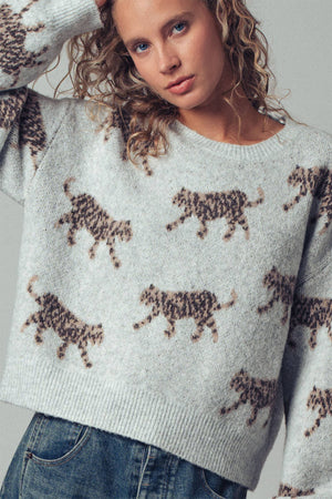 Leopard Knit Crewneck Sweater