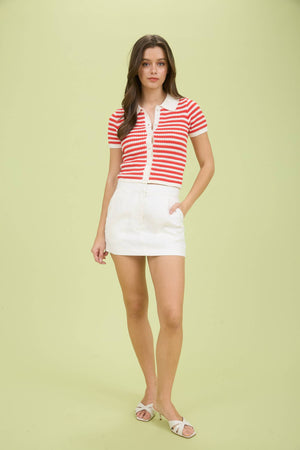 Striped Cropped Knit Cardigan Top