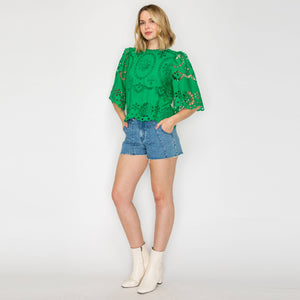 Green Daisy Eyelet Top