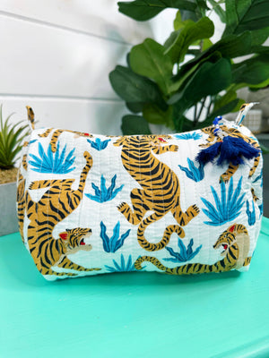 White Tiger Quilted Cosmetic Bag