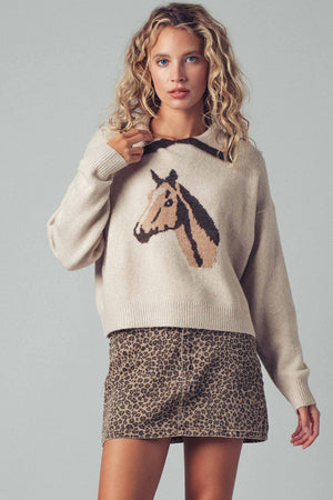 Horse Motif Knit Sweater