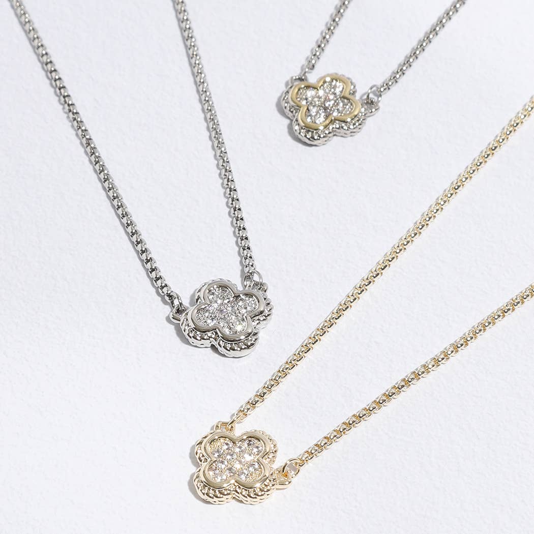 Clover CZ Pave Pendant Chain Necklace