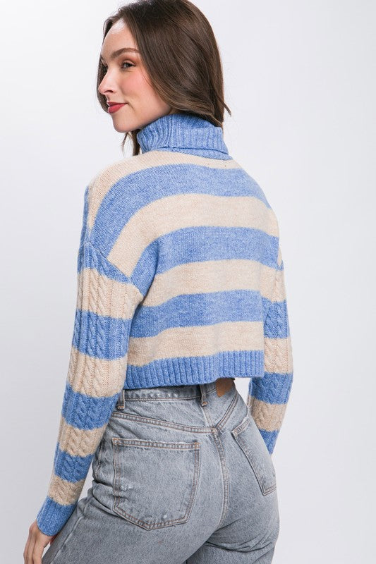Striped Cropped Sweater - Blue