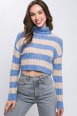 Striped Cropped Sweater - Blue