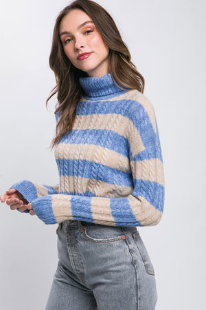 Striped Cropped Sweater - Blue