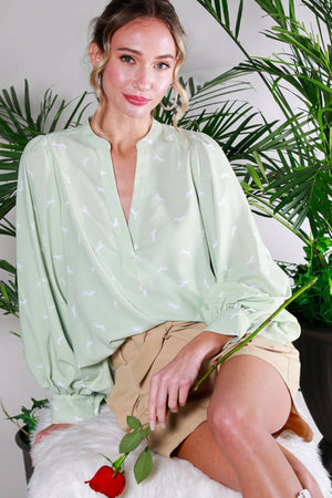 Horse Print Balloon Sleeve Blouse