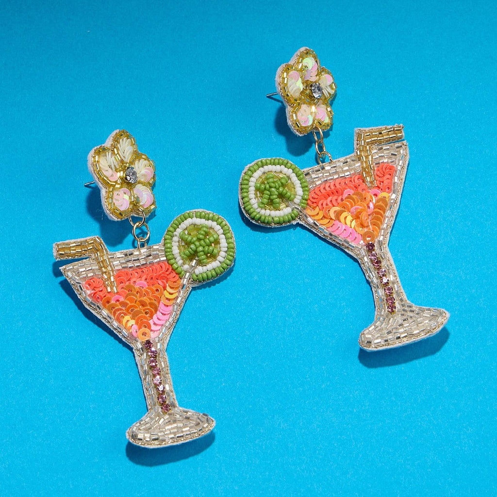 Beaded Martini Cocktail Earrings