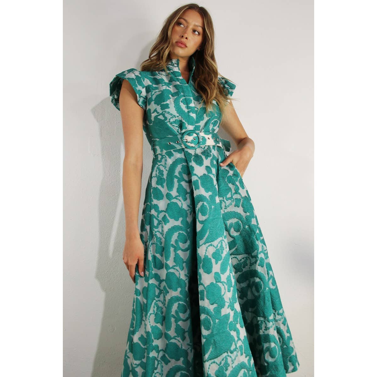 Embossed Print Midi Dress