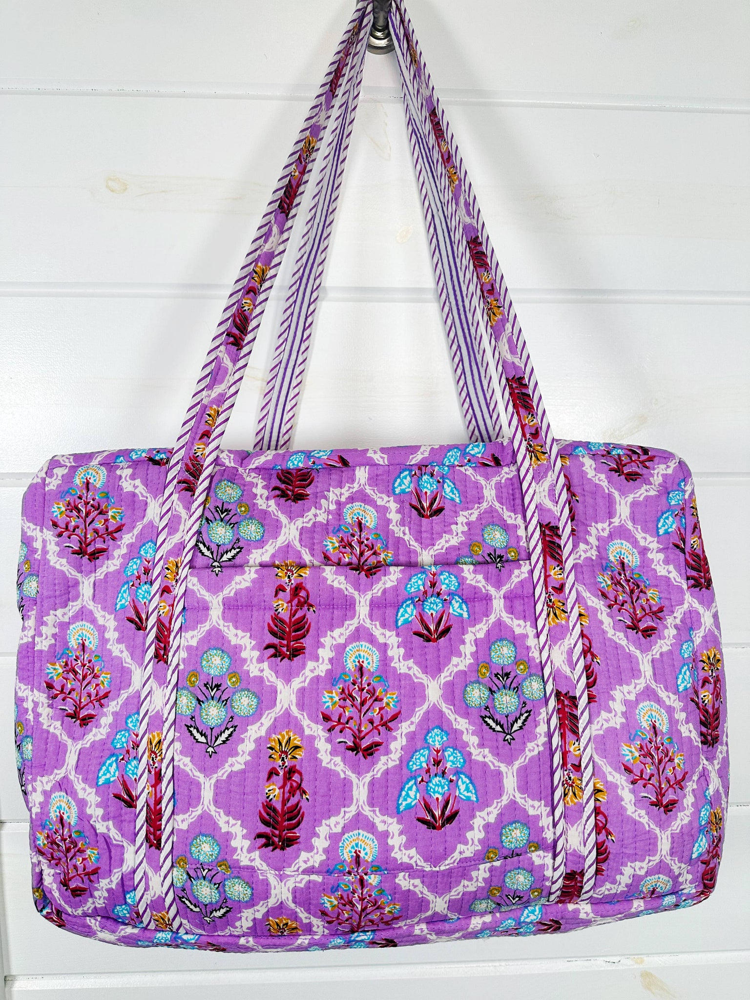 Purple Wildflowers Quilted Duffle Bag