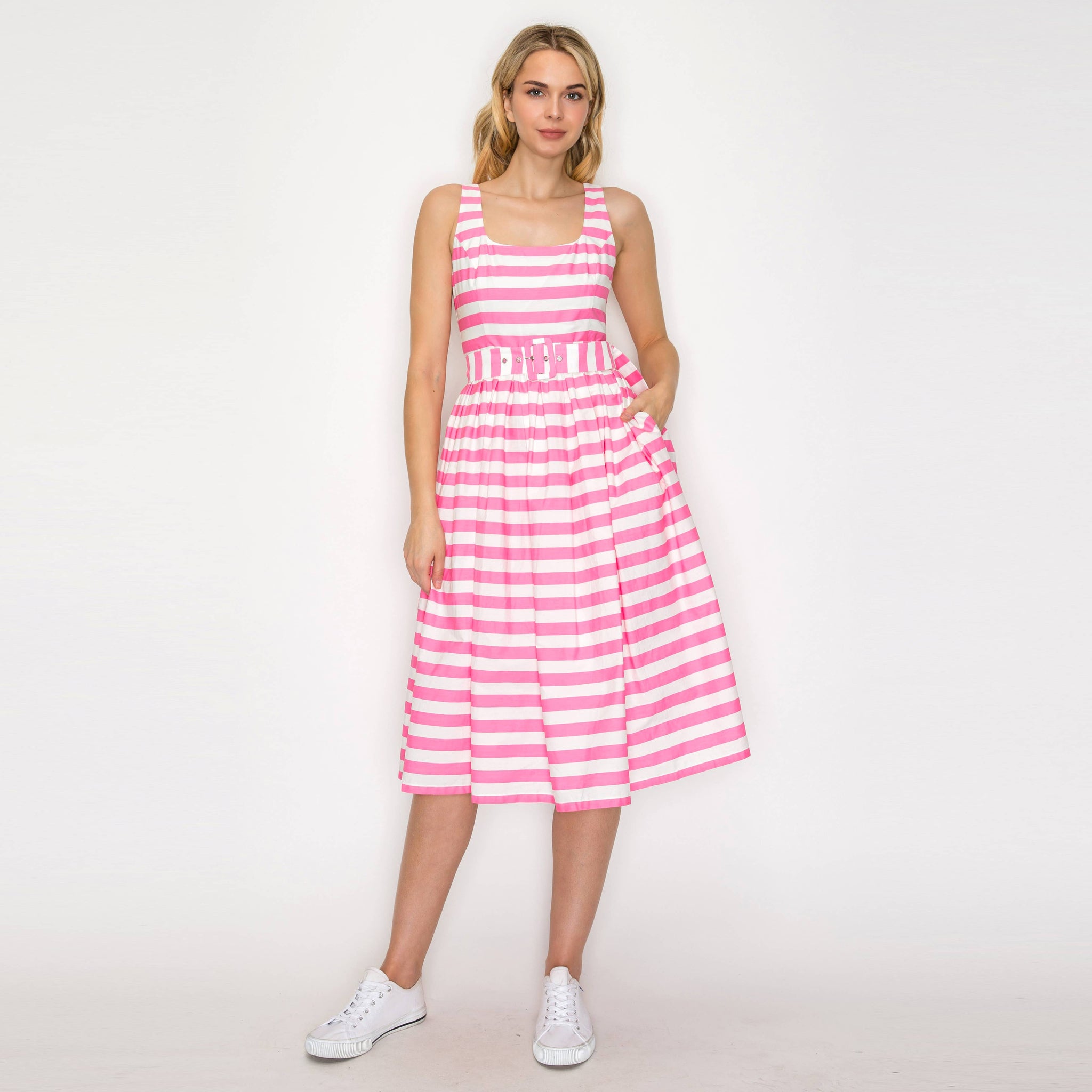 Pretty in Pink Stripe Midi Dress