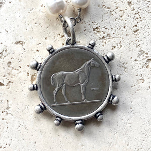 Genuine Freshwater Pearl French Horse Coin Necklace