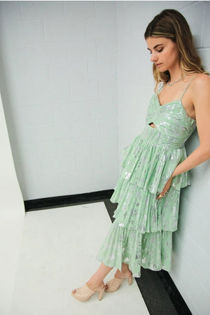 Metallic Printed Tiered Dress