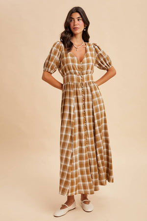 Plaid Button Down Maxi Dress S Plaid Button Down Maxi Dress S
