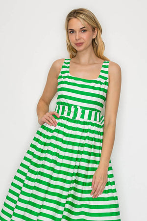 Lucky Green Stripe Classic Midi Dress