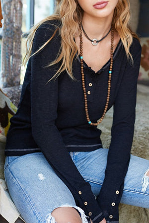 Black Ribbed Henley