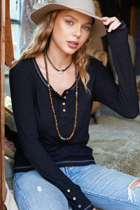 Black Ribbed Henley