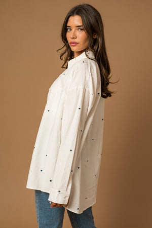 Heart Embroidered Button Down