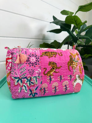 Pink Patchwork Quilted Cosmetic Bag