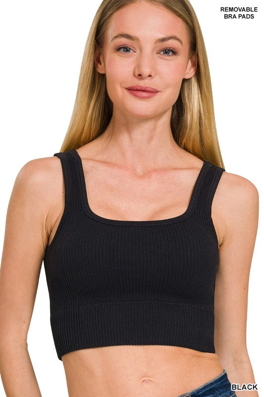 Ribbed Seamless Bra Top - white, Black, Grey