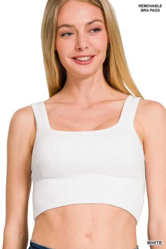 Ribbed Seamless Bra Top - white, Black, Grey