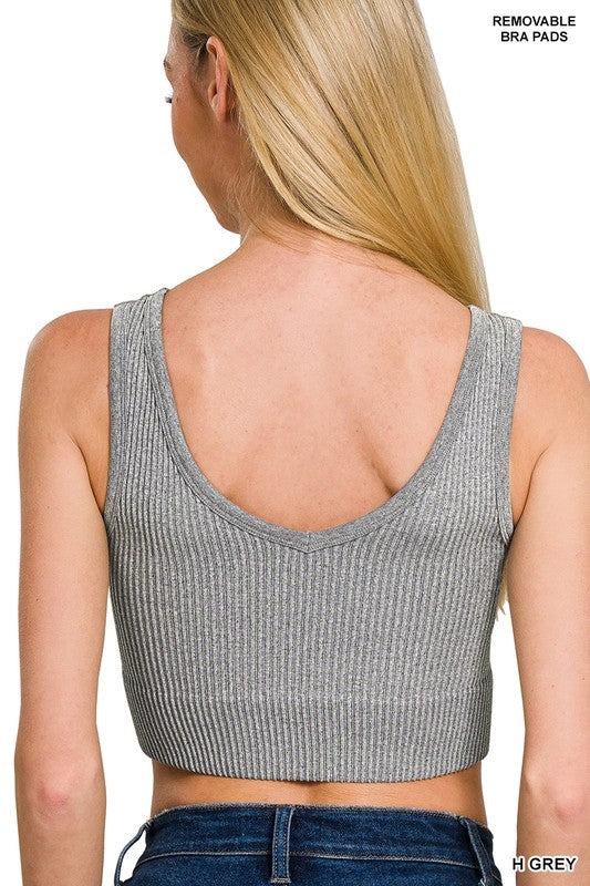 Ribbed Seamless Bra Top - white, Black, Grey