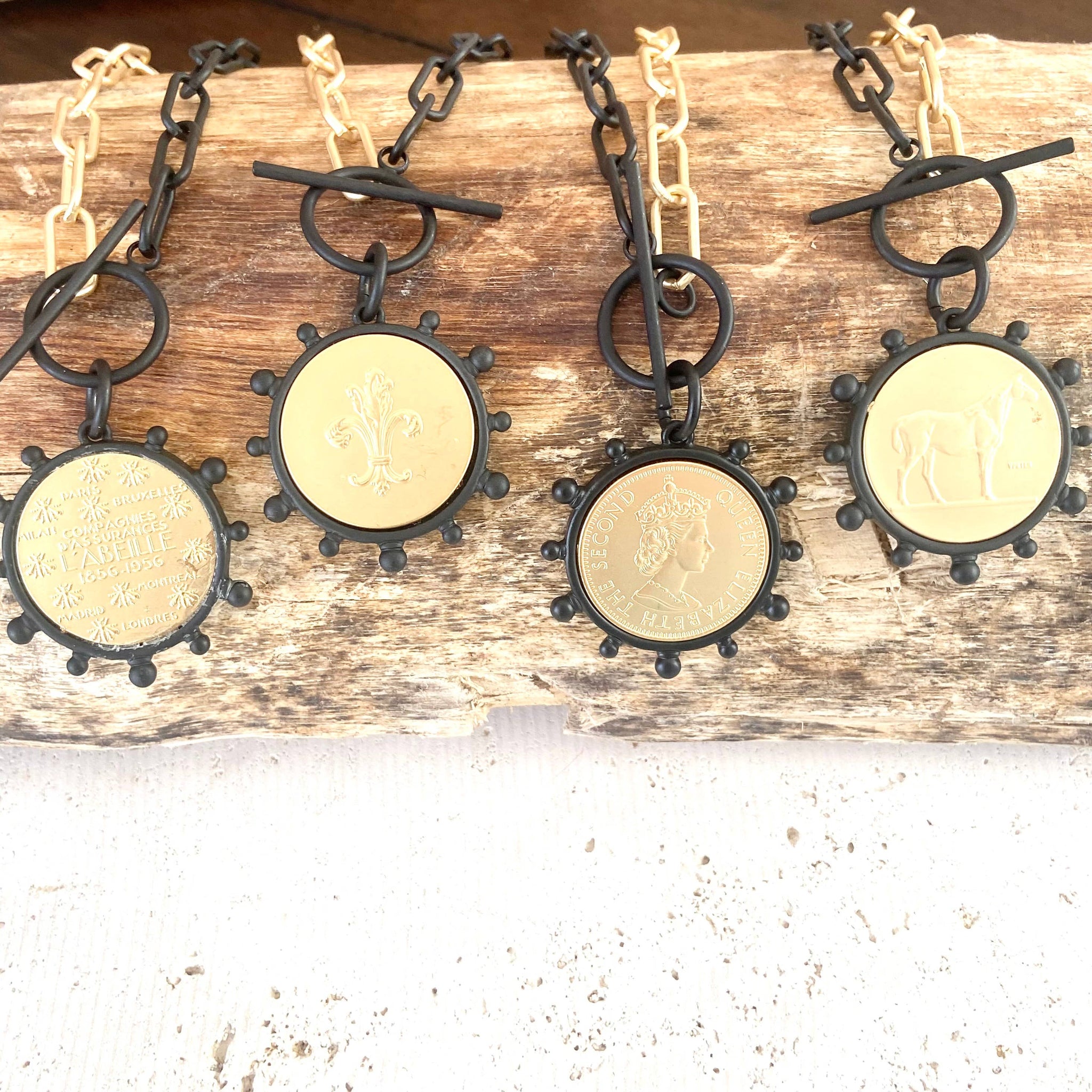 Mixed Metal Equestrian Coin Necklace