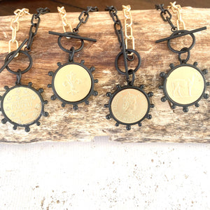 Mixed Metal Equestrian Coin Necklace
