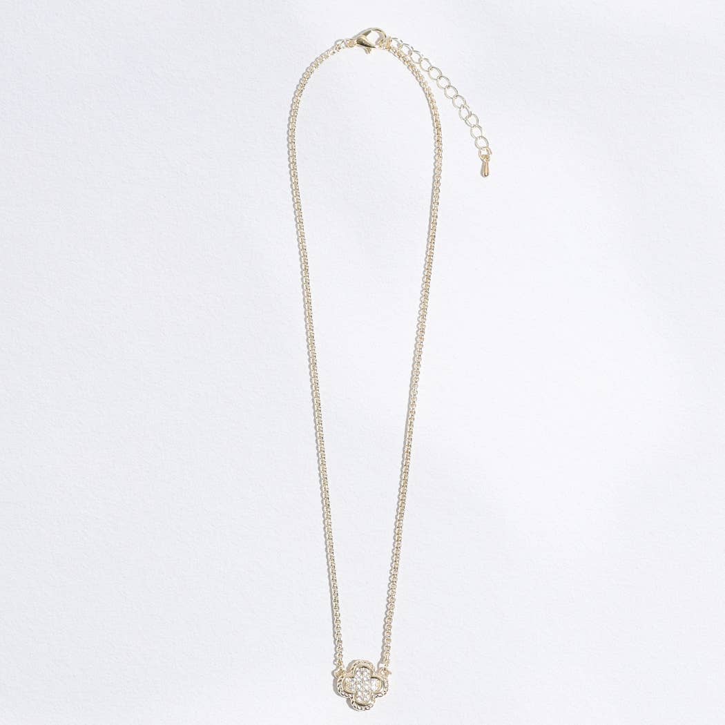 Clover CZ Pave Pendant Chain Necklace