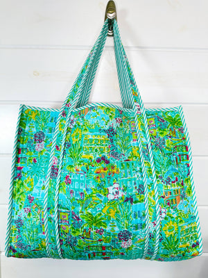 Quilted Tote Bag | Large Shopping Bag | Southern Town Tote