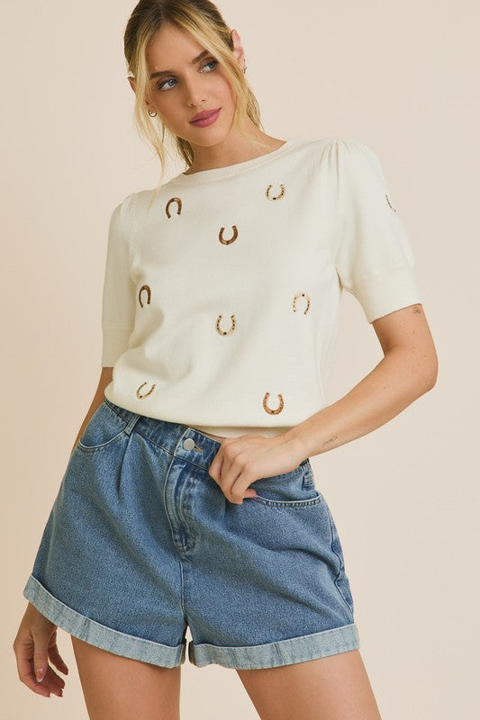 Horseshoe Embroidered Top