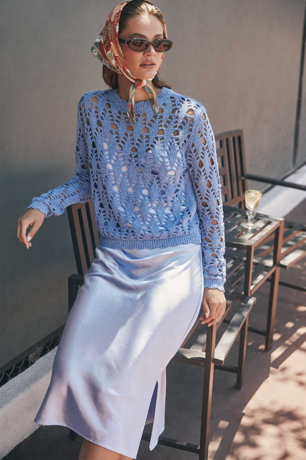 Pointelle Sweater Satin Dress Set