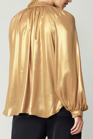 Gold Metallic Spit Neck Blouse