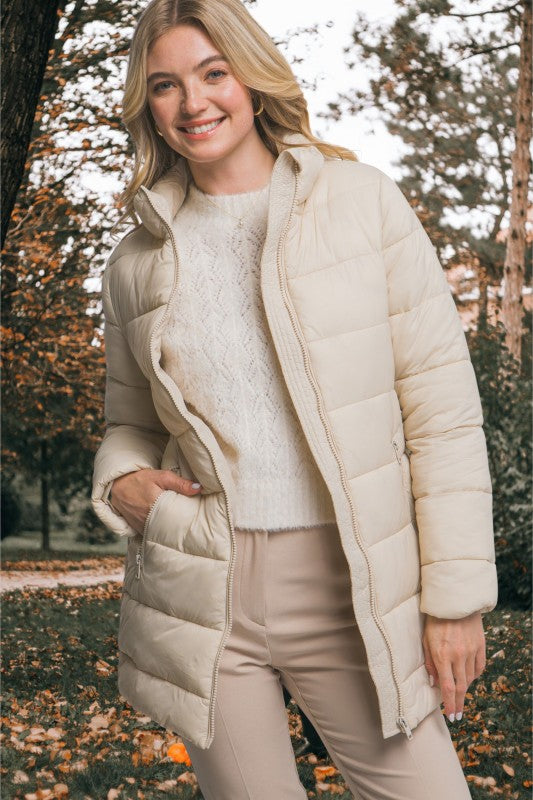 Long Cream Puffer Coat