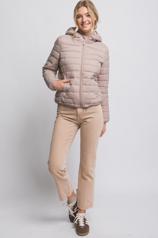 Hooded Light Puffer Jacket Taupe