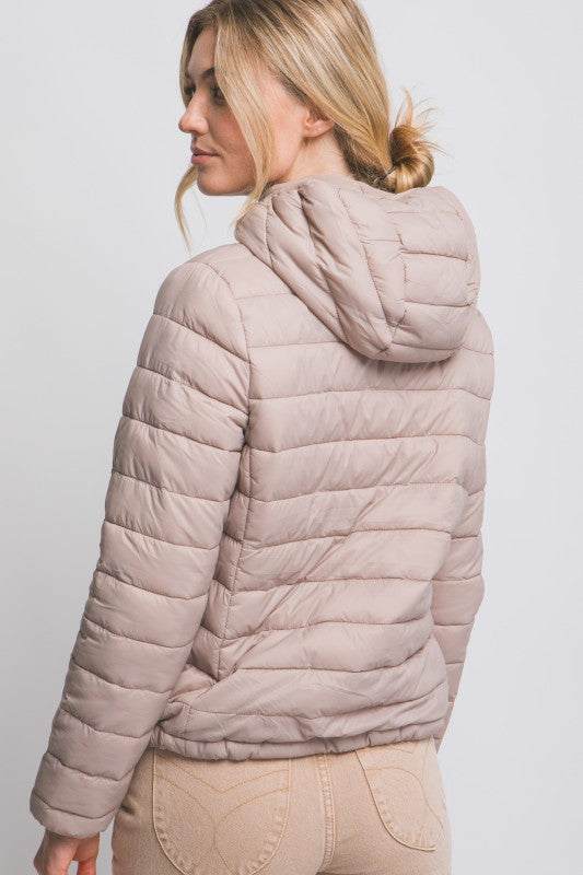 Hooded Light Puffer Jacket Taupe