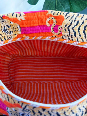 Orange and Pink Quilted Tiger Duffle Bag