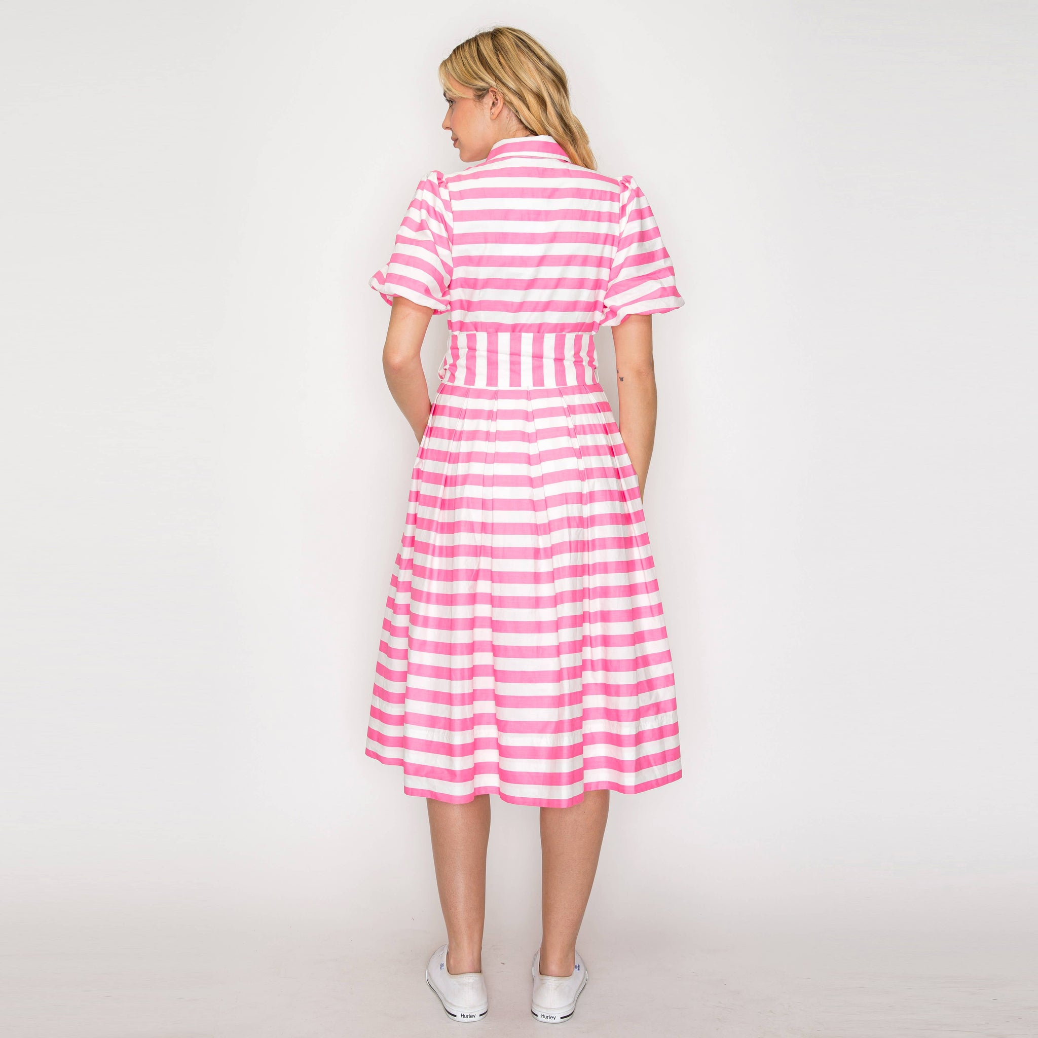 Pretty in Pink Stripe Shirt Midi Dress